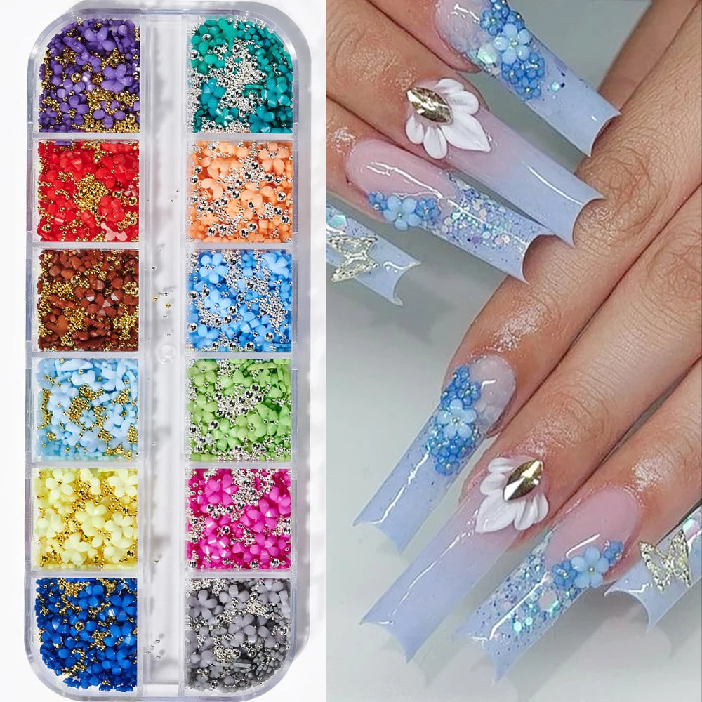 12/15Grids Acrylic Flower Nail Charms Mix Colors Set
