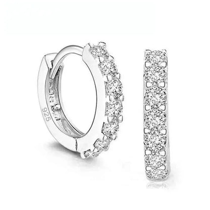 Romantic 925 Sterling Silver Rhinestone Crystal Hoop Earrings