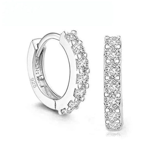 Romantic 925 Sterling Silver Rhinestone Crystal Hoop Earrings