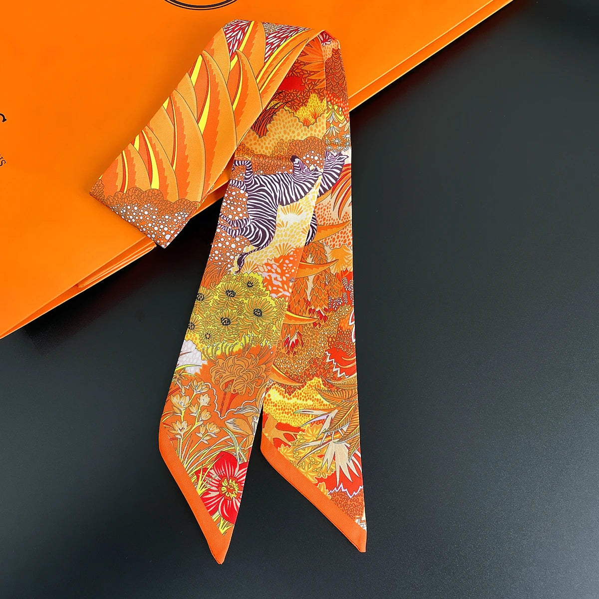 Zebra In Flowers Scarf Luxury Silk Scarf Hair Headband Foulard Skinny Scarves
