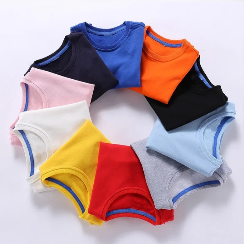 Spring Cotton Plain Hoodies Tops 3-10 Years Long Sleeve T-shirt