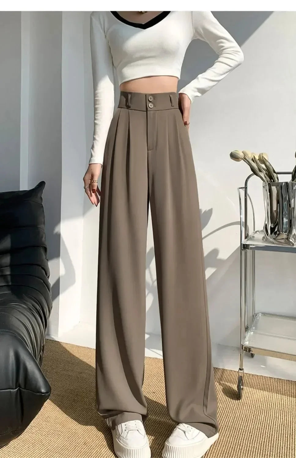 Wide Leg Korean Style High Waist Black Baggy Pants