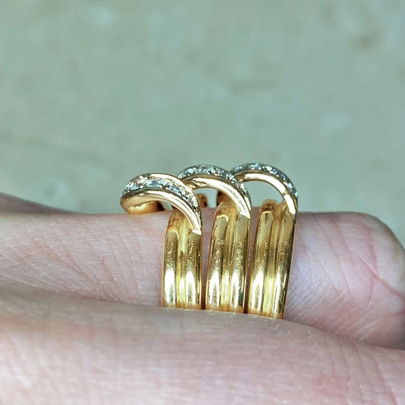 Huitan Gorgeous Gold Wide Band Luxury Cubic Zirconia Rings