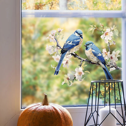 1PC Blue tree branches birds glass display windows door stickers wall stickers