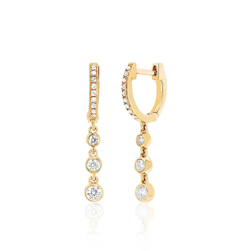 Stainless Steel Gold Color Chain Dangle Drop Zirconia Earrings