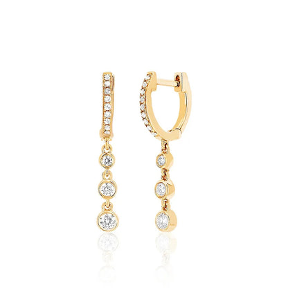 Stainless Steel Gold Color Chain Dangle Drop Zirconia Earrings