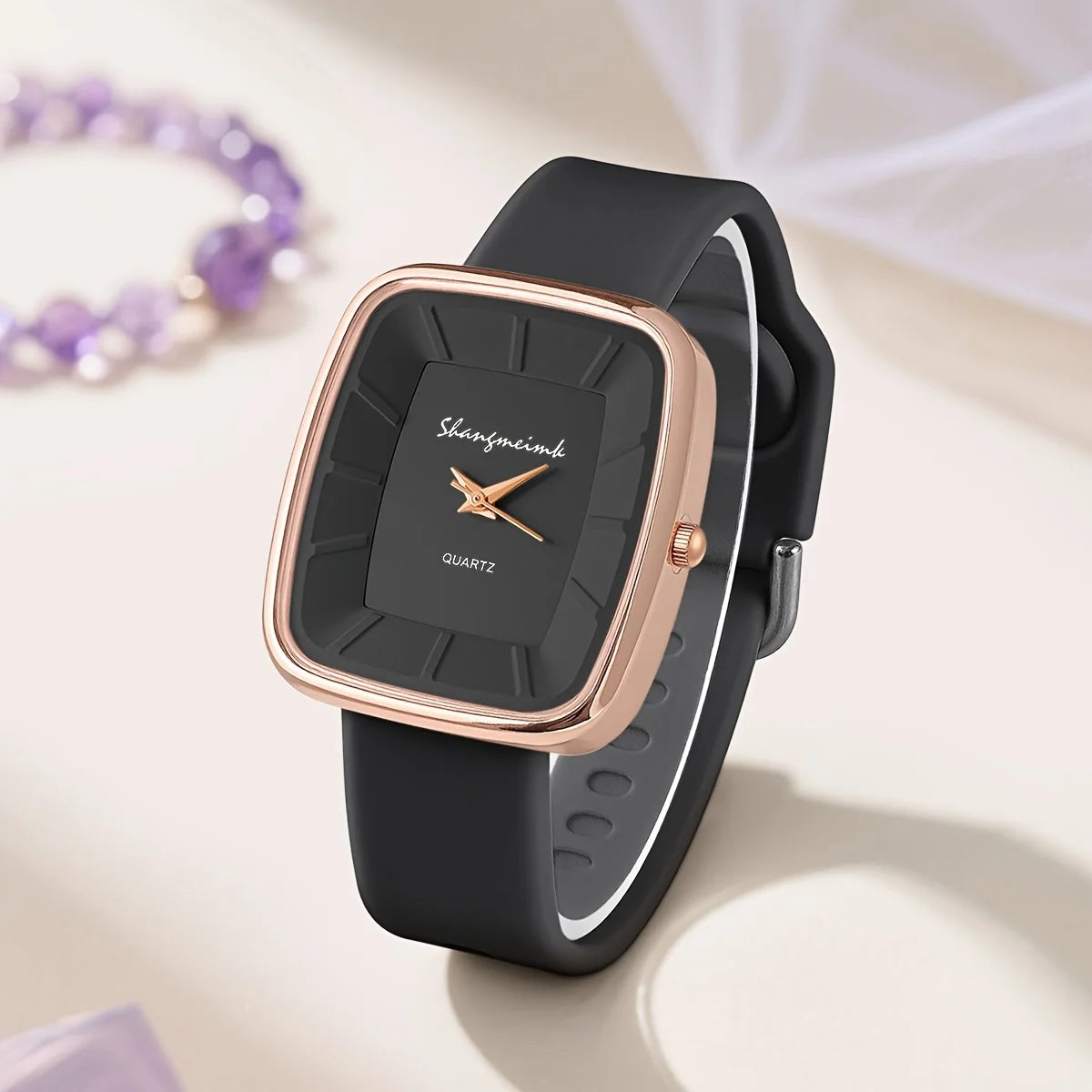 Square Quartz Wristwatch Elegant Silicone Watches