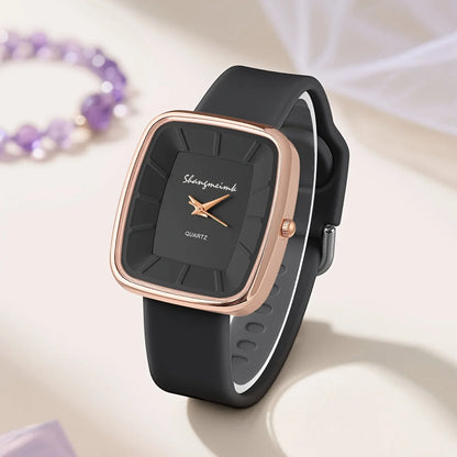 Square Quartz Elegant Silicone Band Wristwatch