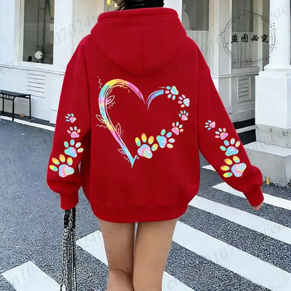 Heart Dog Paw Printed Hoodies Pullovers Sweatshirts
