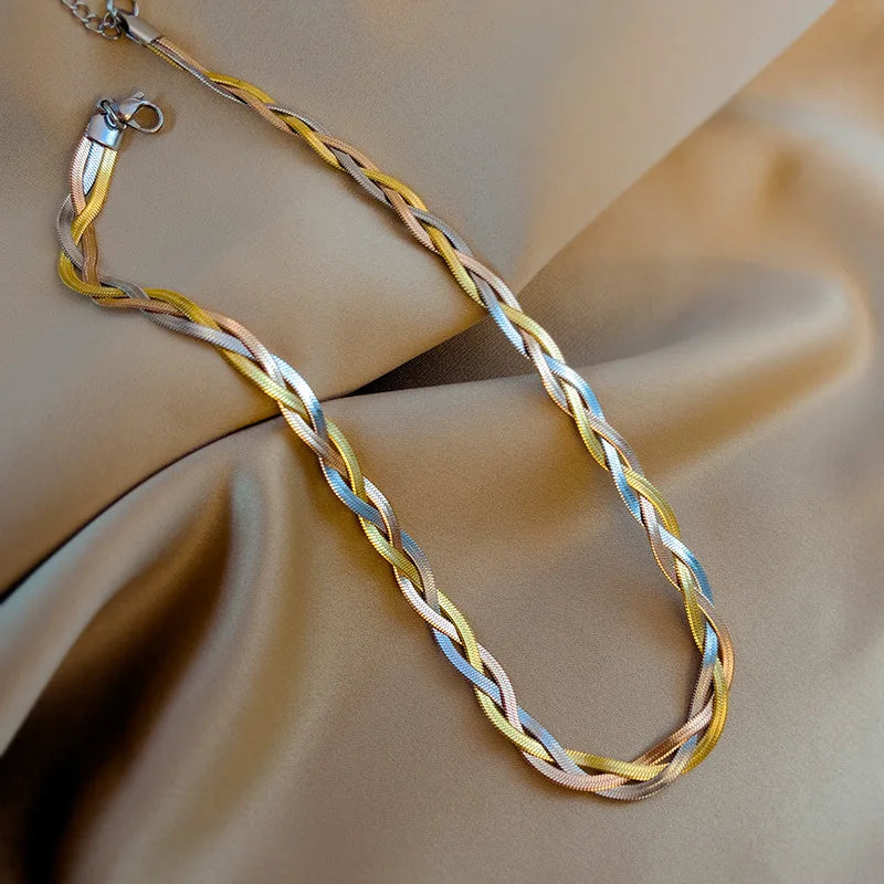 Crossover Snake Chain Necklace Bracelets Jewelry Set