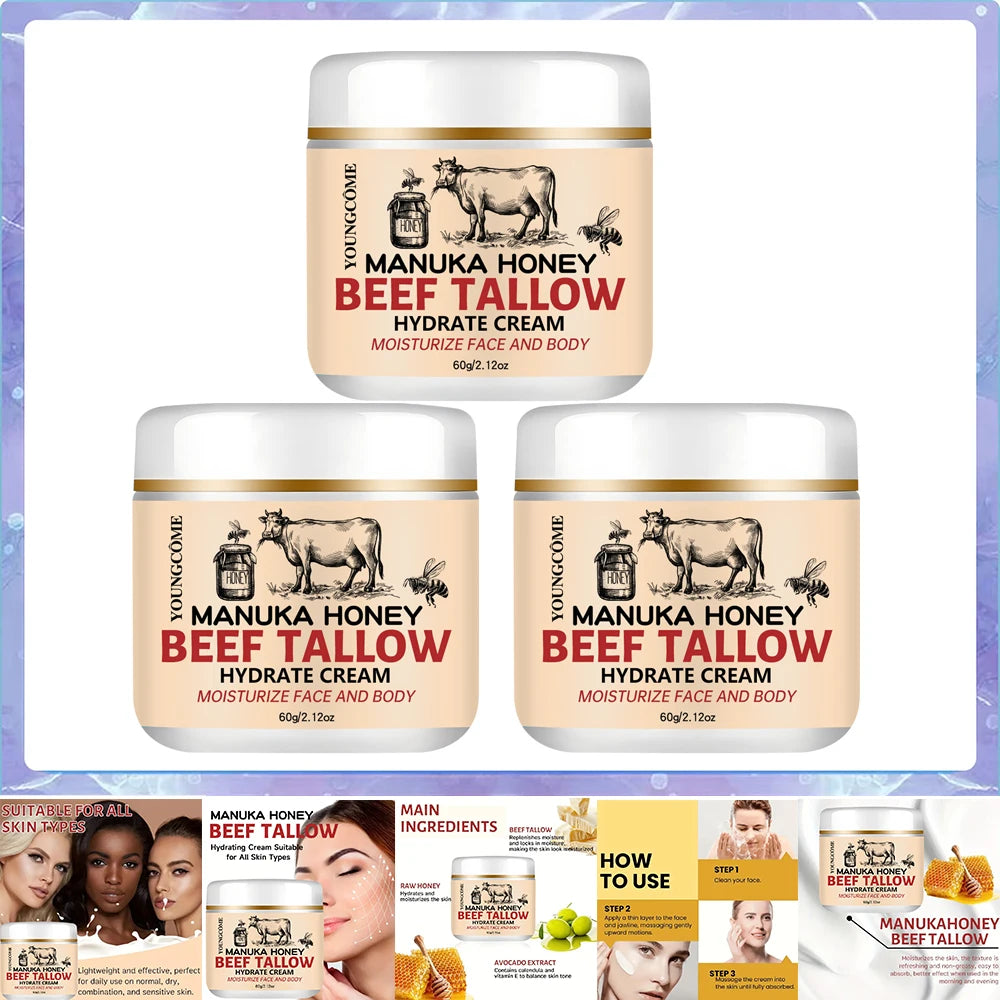 Beef Tallow Honey Balm Moisturizing Hydrating Face Cream