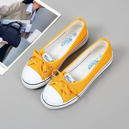 Canvas Small White Shallow Cut  Flat Soft Platform Sneakers