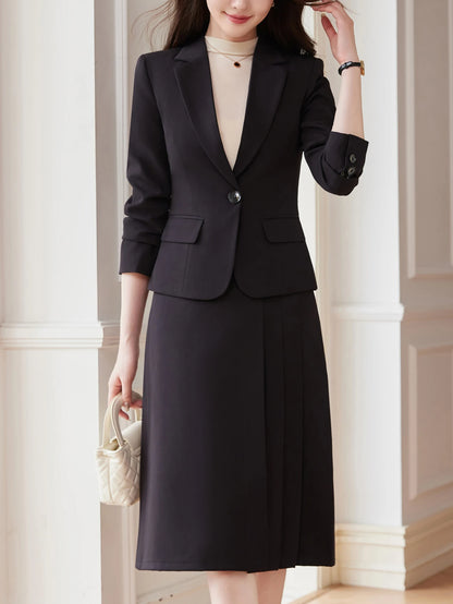 Notch Lapel Single-Button Suit Dress Set
