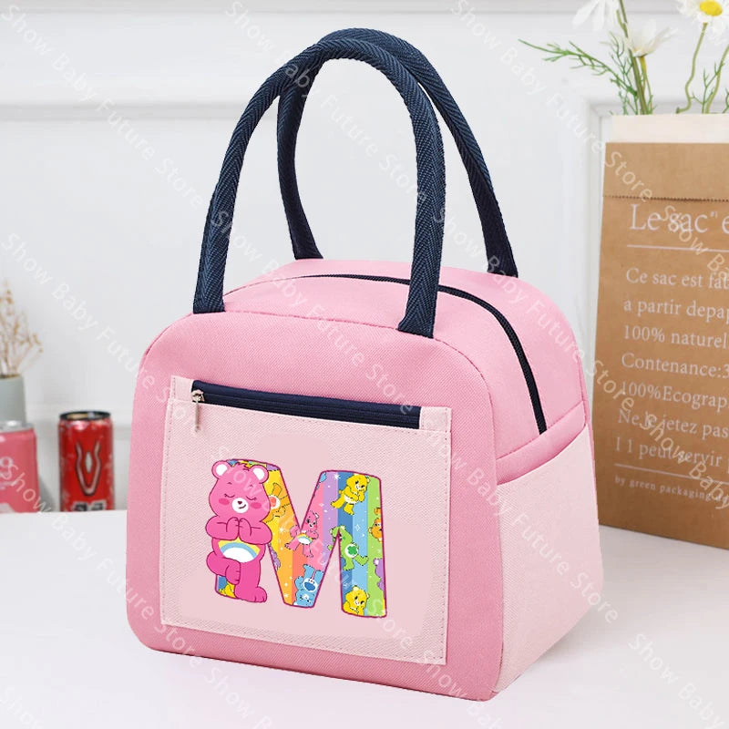 Care Bears Lunch Bag Thermal Cooler Cute Cartoon Letter A-Z Lunch Box Large Capacity