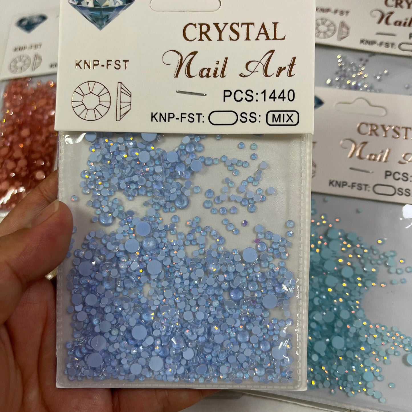 12Gird 3D Glass AB Crystal Nail Art Rhinestones Kit