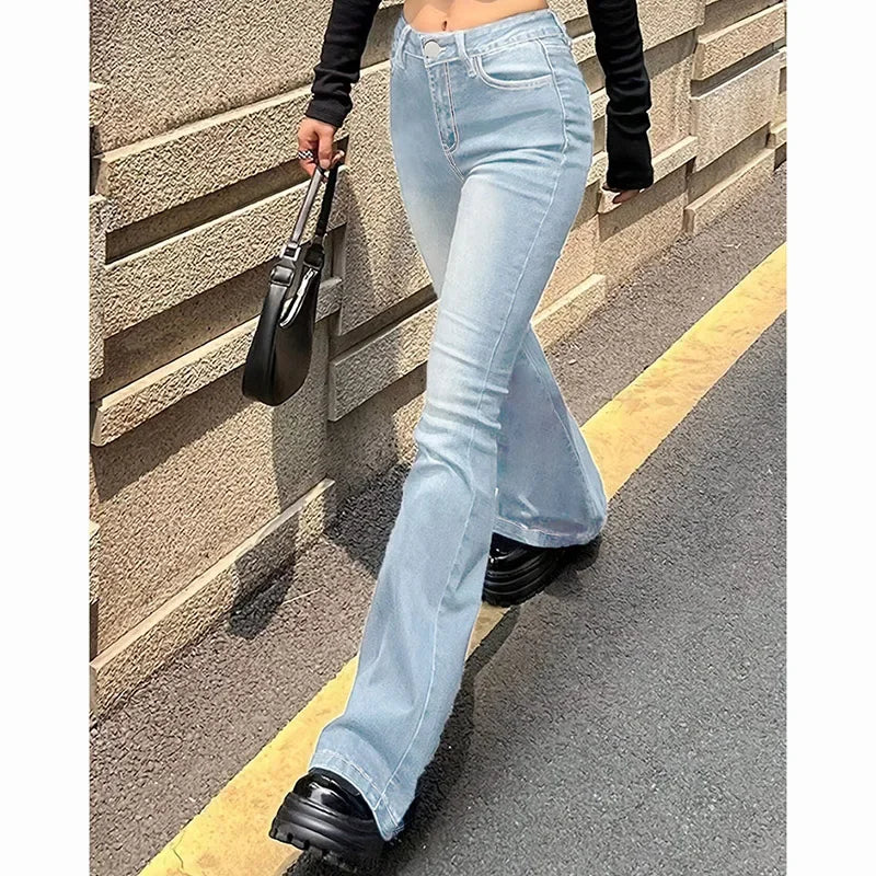 High Waist Flared Jeans Trousers