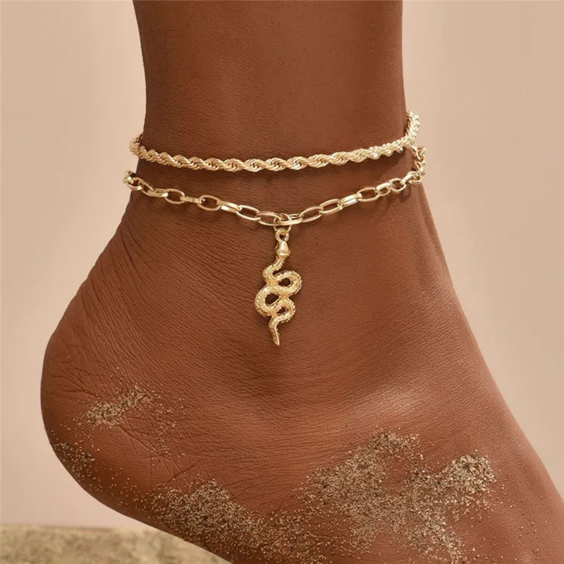 Bohemia Gold Snake Ankle Bracelet Set