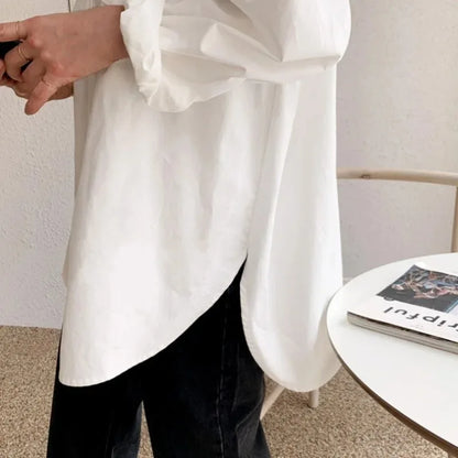 Office Elegant Loose Cotton Long Sleeve Shirt