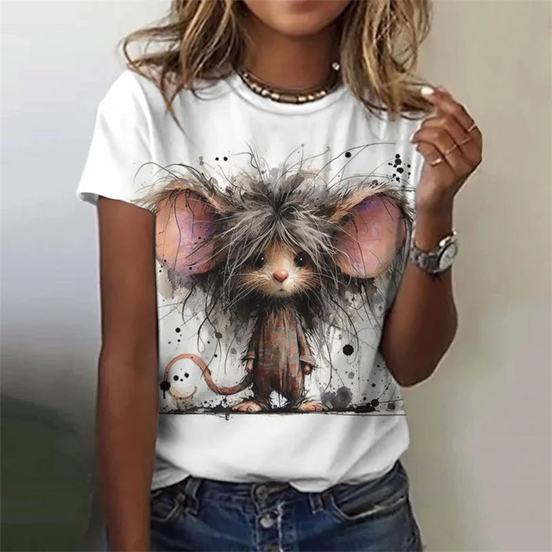 3D Rabbit Short Sleeves Casual Oversize T-Shirts