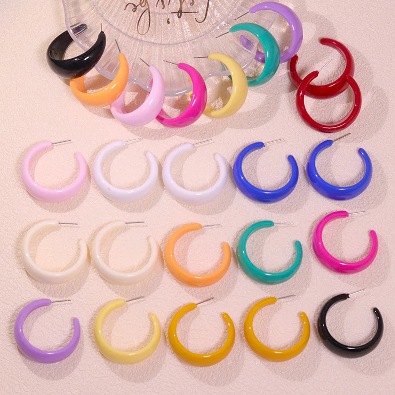 Macaroon Color C Shape Resin Acrylic Geometric Clip Earring Circle Ear Hoop Earrings