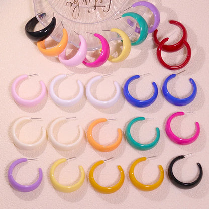 Macaroon Color C Shape Resin Acrylic Geometric Clip Earring Circle Ear Hoop Earrings