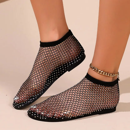 Mesh Luxurious Rhinestone Round Toe Sandal