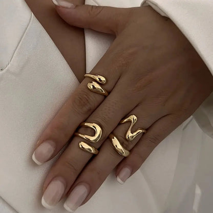 DANA Geometric Metal Irregular Rings Set
