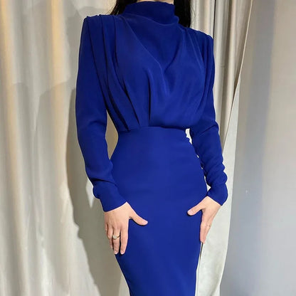 Waist Wrapped Long Sleeves Round Neck Dress