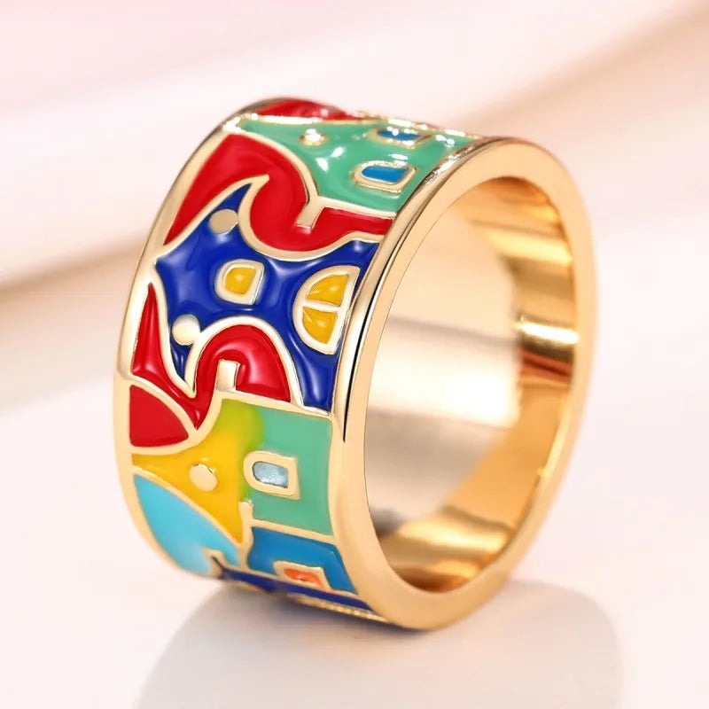 Huitan Creative Colored Housed Design Enamel Finger Ring