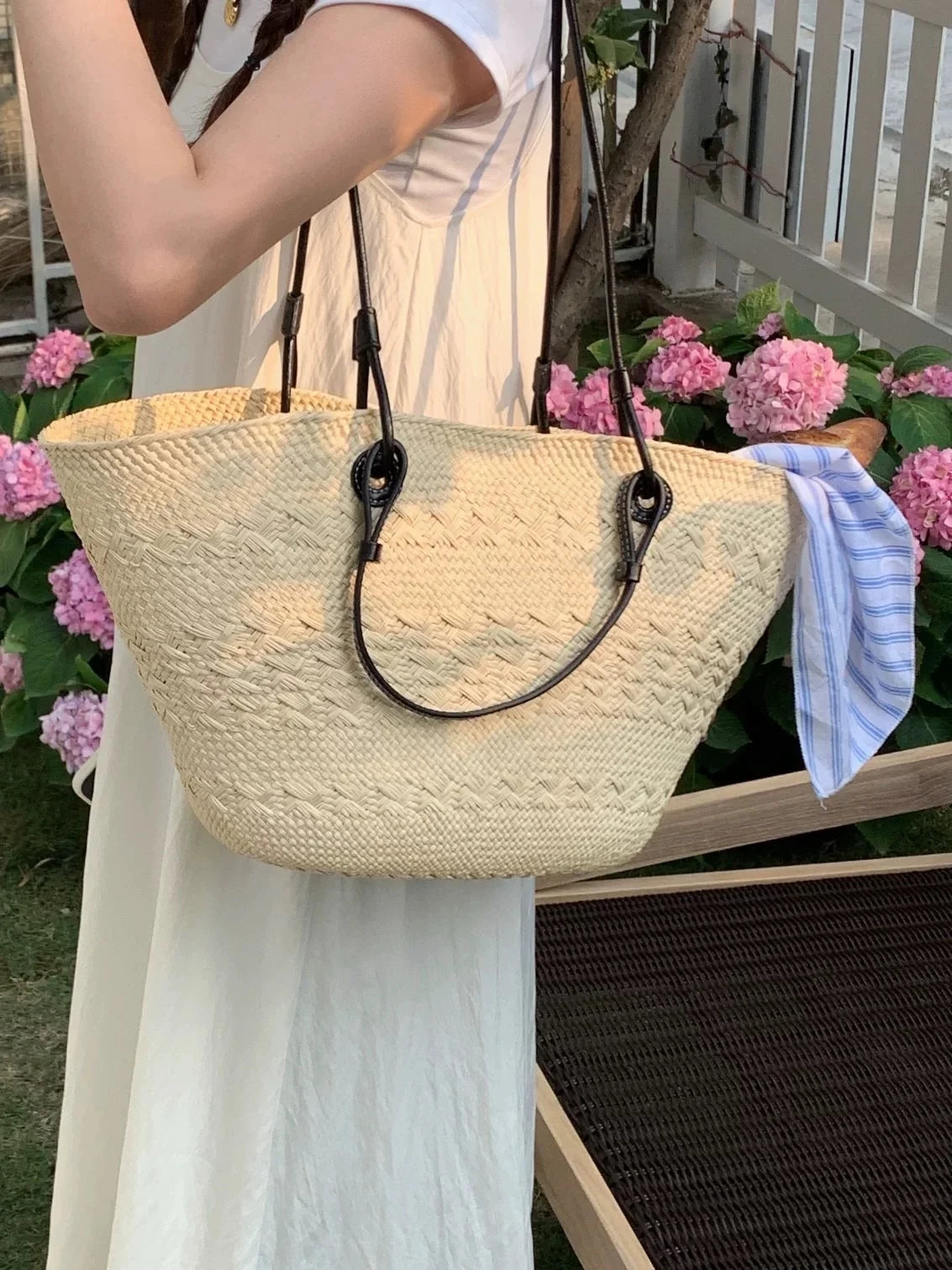 Handmade Raffia Straw Bohemian Woven Crochet Tote Shoulder Bag