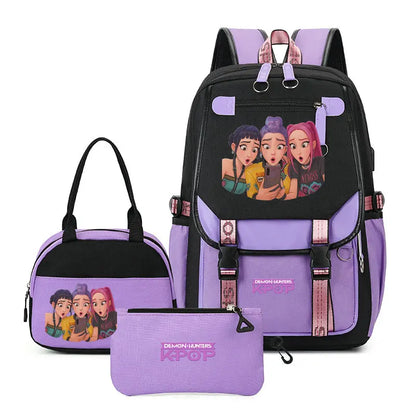 Mochilas Set KPop Demon Hunters Capacity Student School Bag