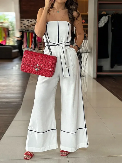 Chic Sleeveless Adjustable Waist Tie Wide-Leg Pants Jumpsuit