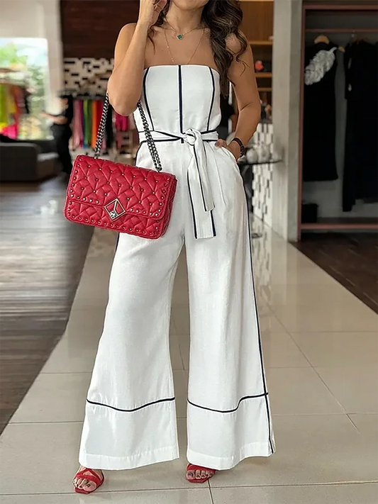 Chic Sleeveless Adjustable Waist Tie Wide-Leg Pants Jumpsuit
