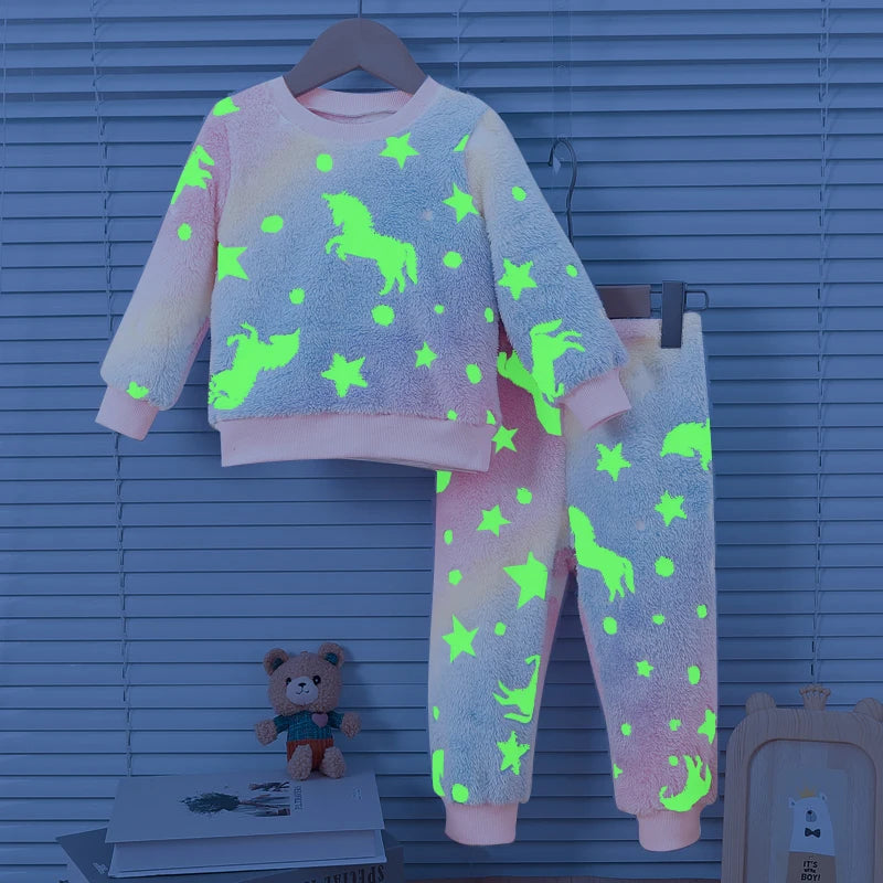 Colored autumn and winter plush night fluorescent warm pajama set