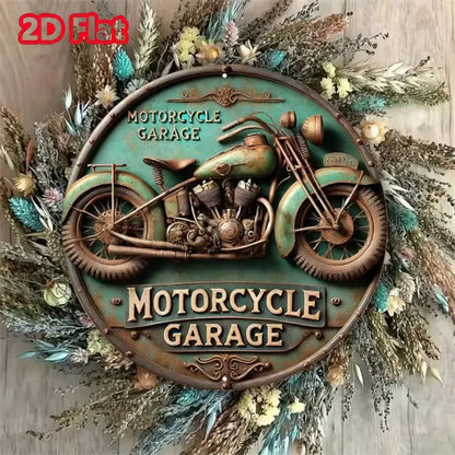 2D Vintage Round Aluminum Motorcycle Rustic Metal