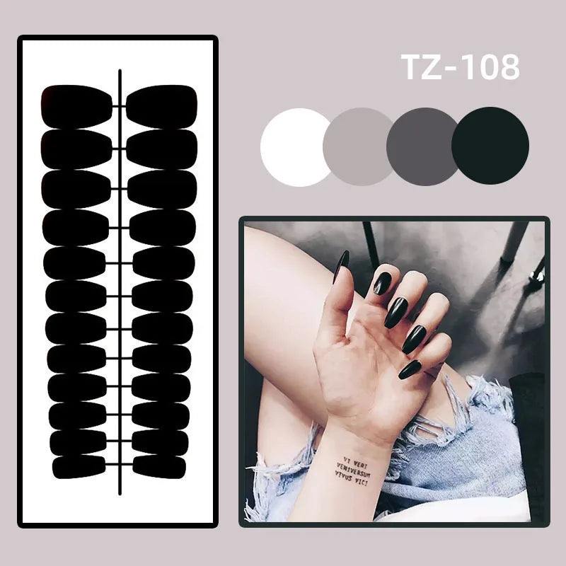 24pcs French Fake Nails Finished Almond Nails Sets