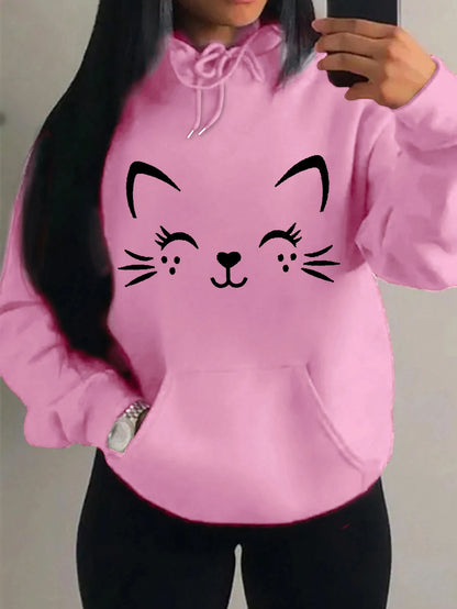 Casual Hip Hop Hoodie Happy Cat Pulloverar