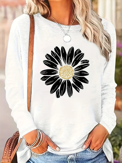 100% pure cotton loose sunflower long sleeved T-shirt