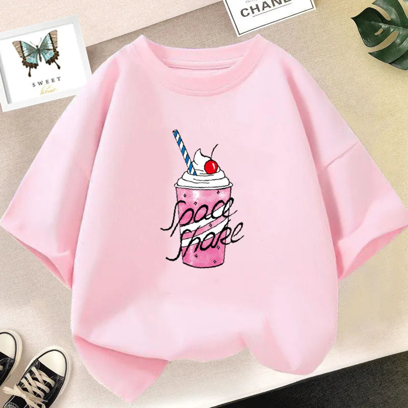 Cute Strawberry Milk Shake Cartoon T-shirt