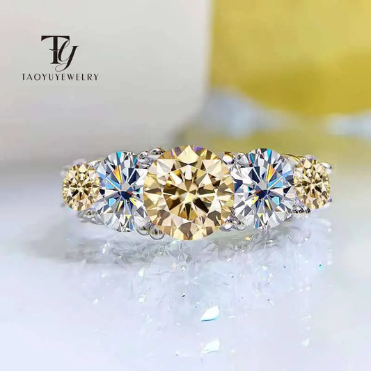 18k Plated 3.6CT All Moissanite 5 Stones Sparkling Diamond S925 Sterling Silver Rings