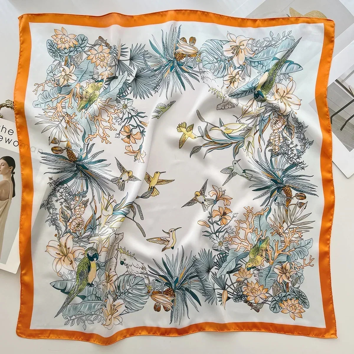 Luxury Silk Square Scarf Soft Satin Horse Hairband Hijab Headband Shawl