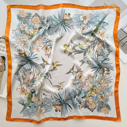 Luxury Silk Square Scarf Soft Satin Horse Hairband Hijab Headband Shawl