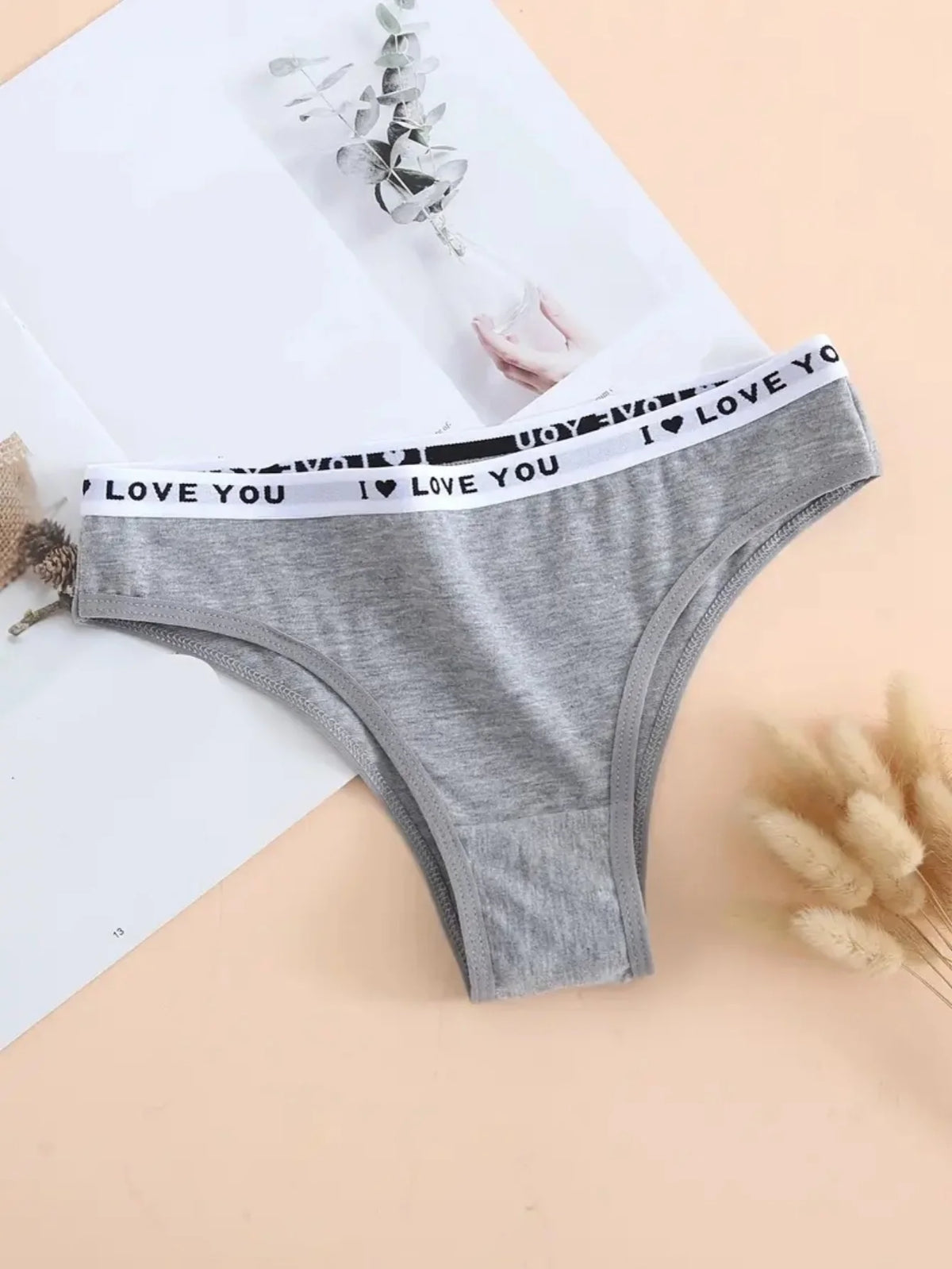 6PCS Letter Print Wide Waistband Cotton Bikini Panties Set