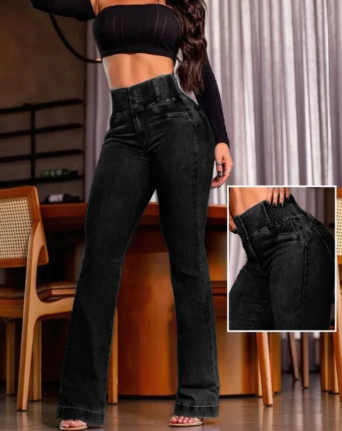 Jeans sexys y elegantes de cintura alta con botones al frente