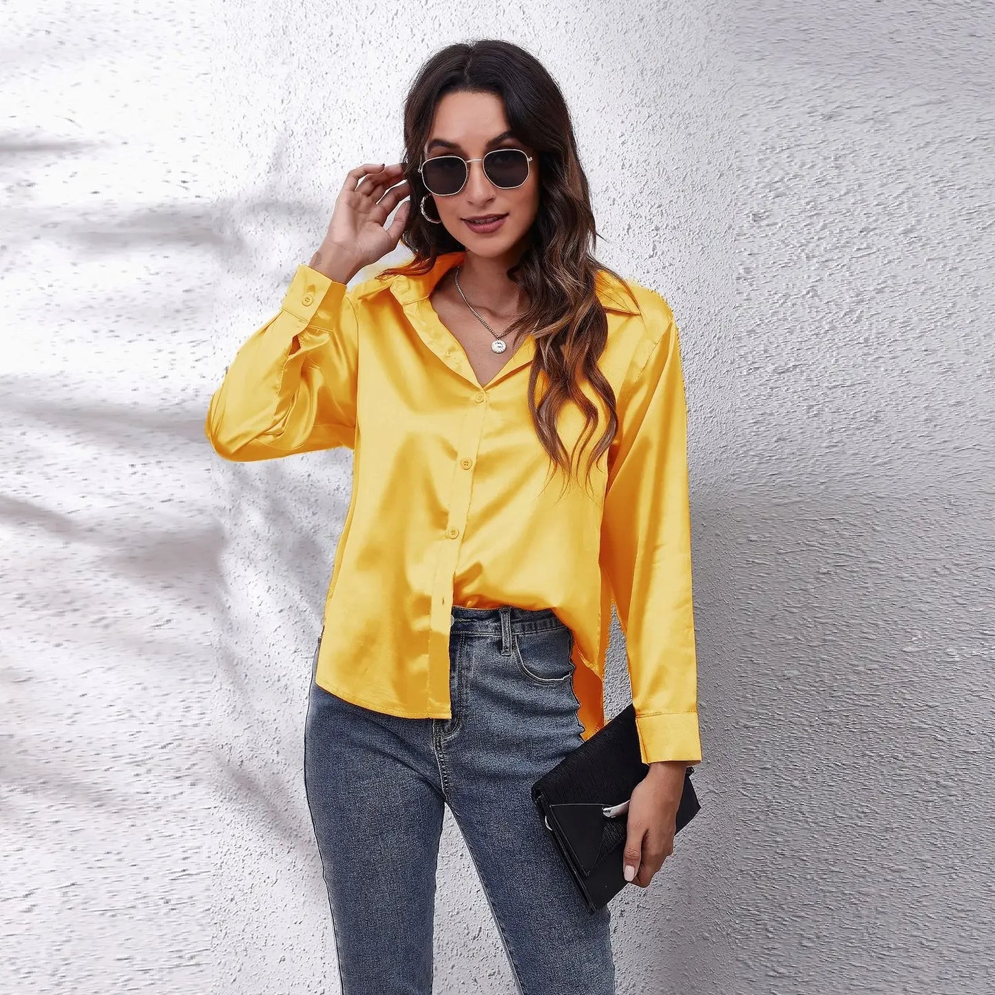 Solid Satin Shirt Long Sleeve Shirt