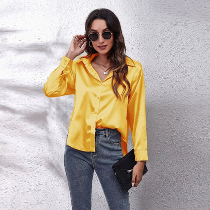 Solid Satin Shirt Long Sleeve Shirt