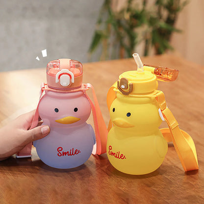 650ml Cute Water Bottle for Girls with Straw Portable Duck Kettle Drinking Cup