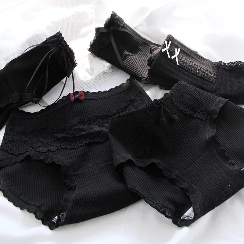 Cotton Sexy Black Underwear Lingerie Set