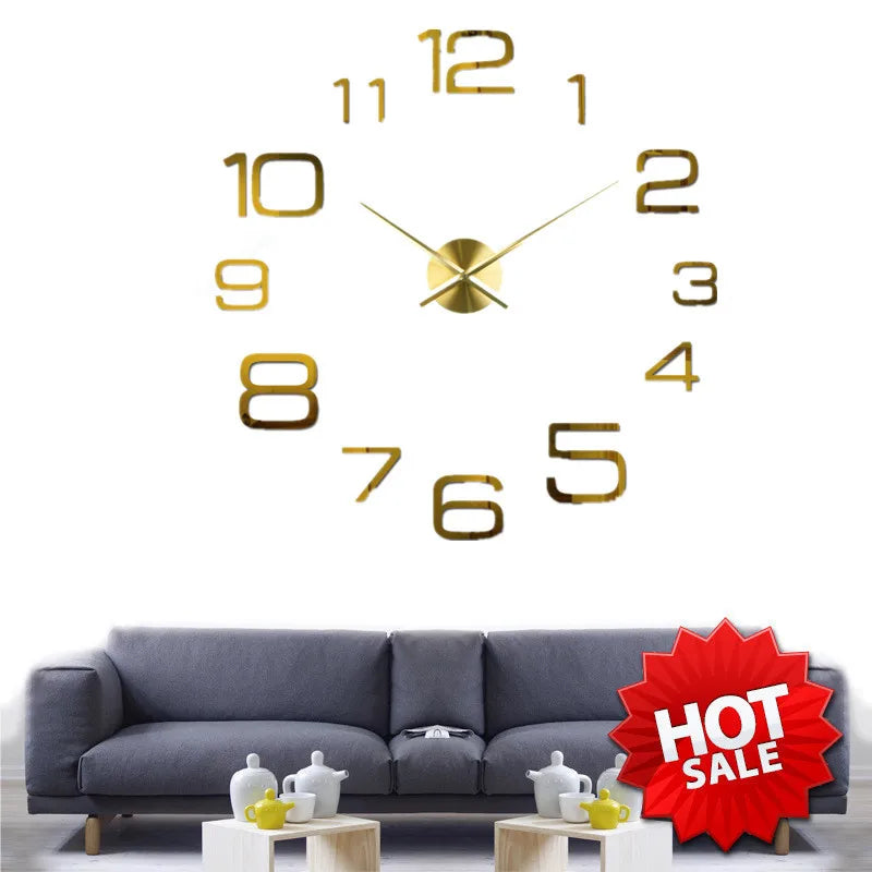 Large Wall 3D DIY Quartz Acrylic Mirror Stickers Clocks