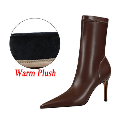 7.5cm 10cm High Heels Leather Short Ankle Boots